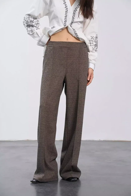 Жіночі трикотажні штани прямого силуету з вовною RICA MARE MKRM4360 - 42, Коричневий - зображення 4
