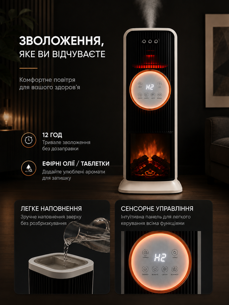 Напольный кондиционер 2в1 с обогревом 2000 Вт, керамический нагреватель, LED-дисплей, пульт ДУ, таймер, колонный тепловентилятор для дома и офиса. - изображение 4