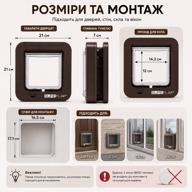 Умная дверца для котов SureFlap с микрочипом | автоматический кошачий люк Smart Cat Flap коричневая уценка - изображение 9