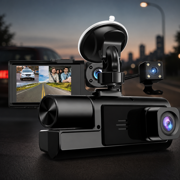 Авто видеорегистратор A22 3 камеры FullHD WiFi задняя камера ночной режим датчик удара движения запись видео - изображение 11