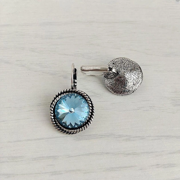 Сережки Hand Made вінтажні з кристалами Swarovski блакитного кольору Aquamarine - зображення 3