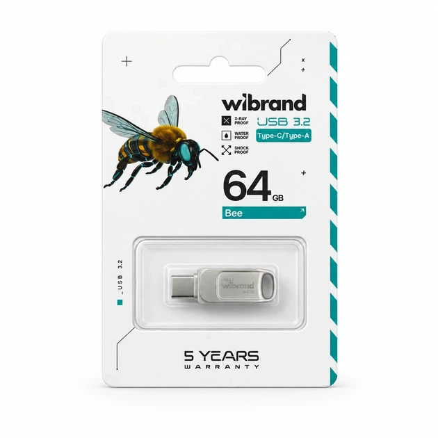 Флеш-накопичувач Wibrand USB 3.2 Gen1 Bee 64GB USB Type-A/USB Type-C Silver - Фото 2 Флеш-накопичувач Wibrand USB 3.2 Gen1 Bee 64GB USB Type-A/USB Type-C Silver - изображение 2
