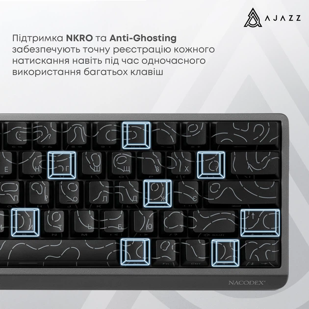 Дротова механічна клавіатура Ajazz NK68 V2 Red Switch (NK68-V2-R-PWB) - зображення 11