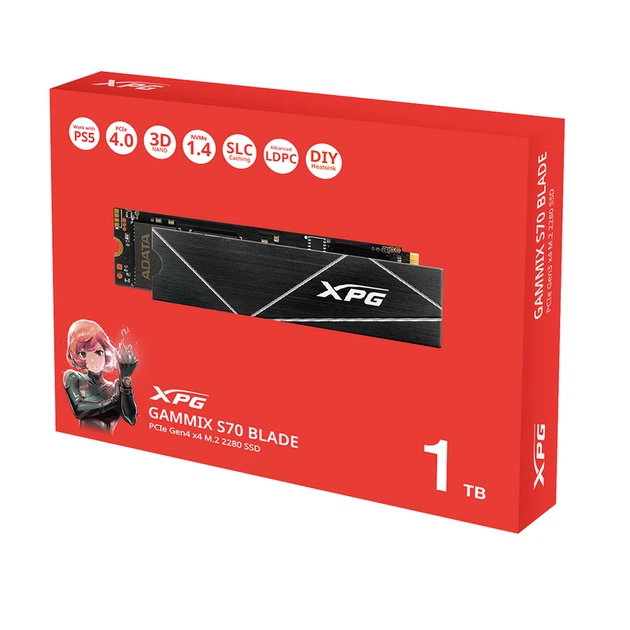Накопичувач SSD M.2 ADATA GAMMIX S70 BLADE 1TB 2280 PCIe 4x4 NVMe 3D NAND Read/Write:7400/5500 MB/sec - изображение 2