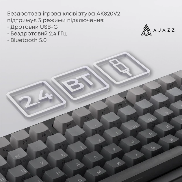 Бездротова механічна клавіатура Ajazz AK820 V2 White Peach Switch (AK820-V2-WP-S-W) - Фото 7 Бездротова механічна клавіатура Ajazz AK820 V2 White Peach Switch (AK820-V2-WP-S-W) - зображення 7