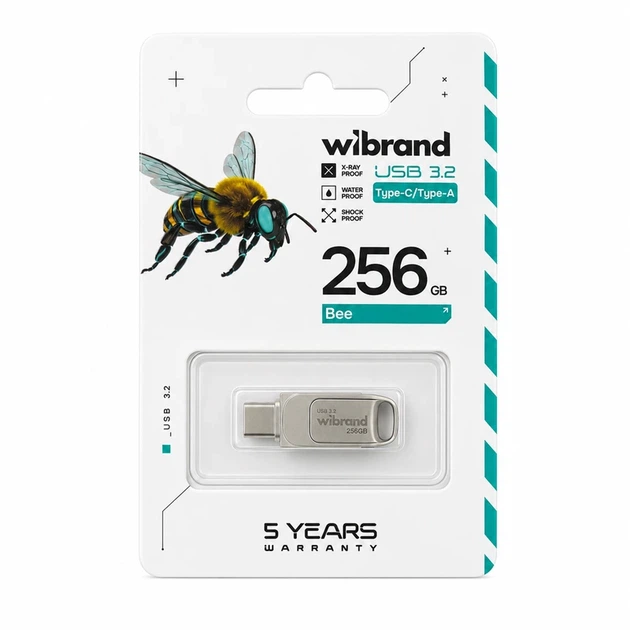 Флеш-накопичувач Wibrand USB 3.2 Gen1 Bee 256GB USB Type-A/USB Type-C Silver - изображение 2