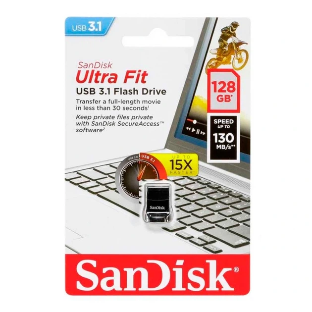 Флеш-накопичувач SanDisk USB 3.1 Ultra Fit 128Gb (130Mb/s) Black - изображение 2