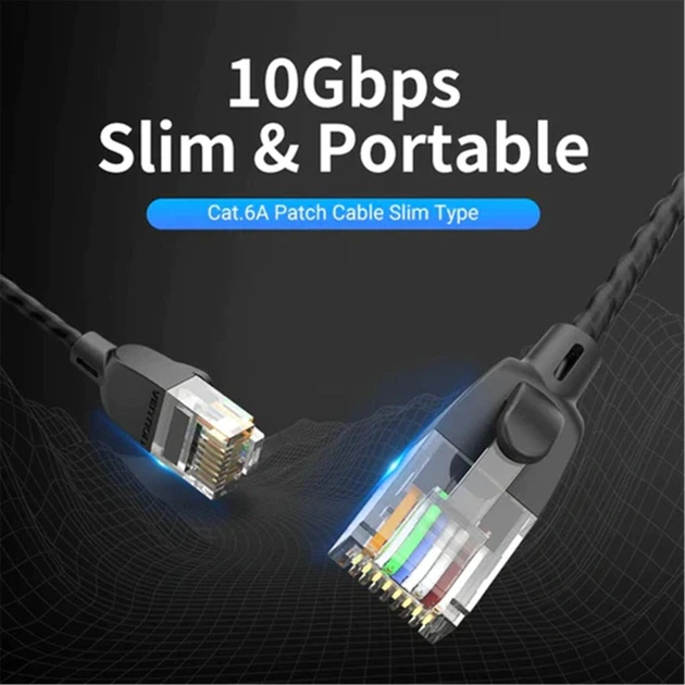 Патч-корд 1m UTP cat 6A RJ-45 slim black Vention (IBIBF) - изображение 2