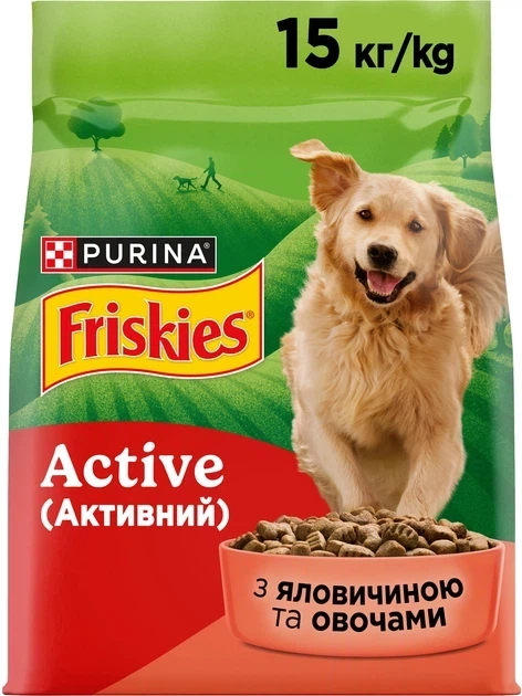 Сухий корм для собак Purina Friskies Active з яловичиною 15 кг - Фото 1 Сухий корм для собак Purina Friskies Active з яловичиною 15 кг - изображение 1