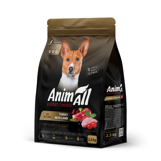 Сухий корм AnimAll (ЕнімАлл) для собак середніх порід зі свіжою індичкою та ягням, 2,5 кг - Фото 1 Сухий корм AnimAll (ЕнімАлл) для собак середніх порід зі свіжою індичкою та ягням, 2,5 кг - зображення 1