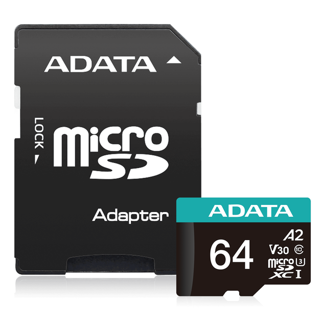 Карта пам'яті microSDXC (UHS-1 U3) A-DATA Premier Pro 64Gb Class 10 V30S A2 (R-100Mb/s W85Mb/s) (adapter SD) (AUSDX64GUI3V30SA2-RA1) - Фото 2 Карта пам'яті microSDXC (UHS-1 U3) A-DATA Premier Pro 64Gb Class 10 V30S A2 (R-100Mb/s W85Mb/s) (adapter SD) (AUSDX64GUI3V30SA2-RA1) - зображення 2