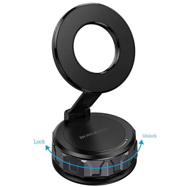 Автотримач Borofone BH140 Gloria Vacuum Suction Magnetic (center console) (Black / Metal gray) - зображення 3