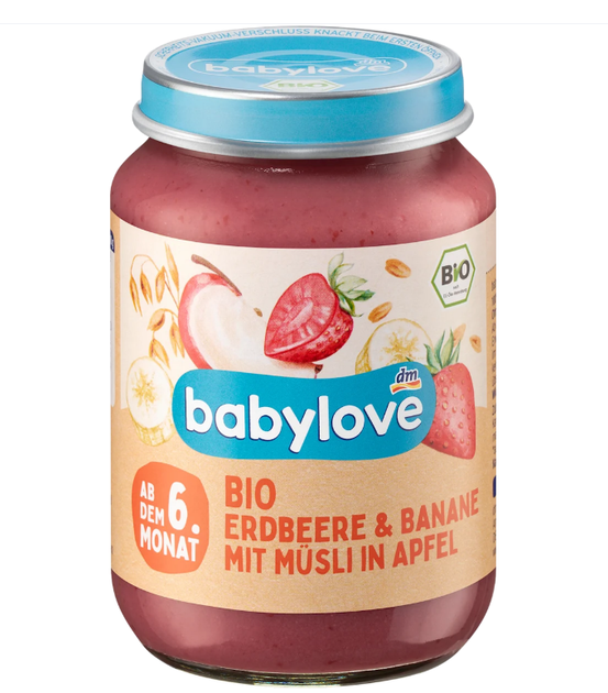 Органічний фруктовий перекус Babylove полунично-бананові мюслі з яблуком, 190 г - Фото 1 Органічний фруктовий перекус Babylove полунично-бананові мюслі з яблуком, 190 г - изображение 1