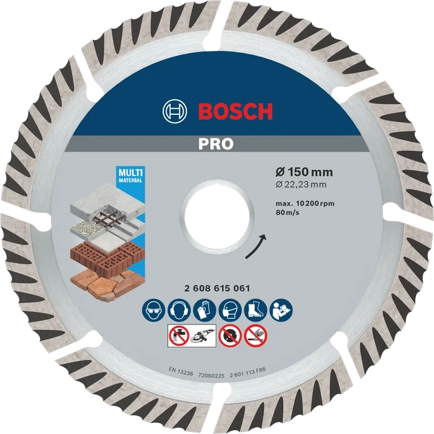 Алмазний відрізний диск Bosch PRO Multi Material 150 x 2.4 x 22.23 мм (2608615061) - Фото 1 Алмазний відрізний диск Bosch PRO Multi Material 150 x 2.4 x 22.23 мм (2608615061) - зображення 1