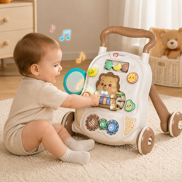 Ходунки-каталка Bibiinn 1023 2в1 с бизибордом, музыкальным пианино, подсветкой и игровыми элементами - изображение 2