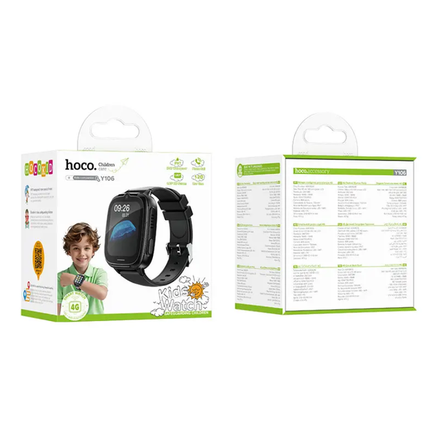 Дитячий смарт-годинник 4G GPS Wi-Fi з відеодзвінками та SOS HOCO Y106, чорний - зображення 4