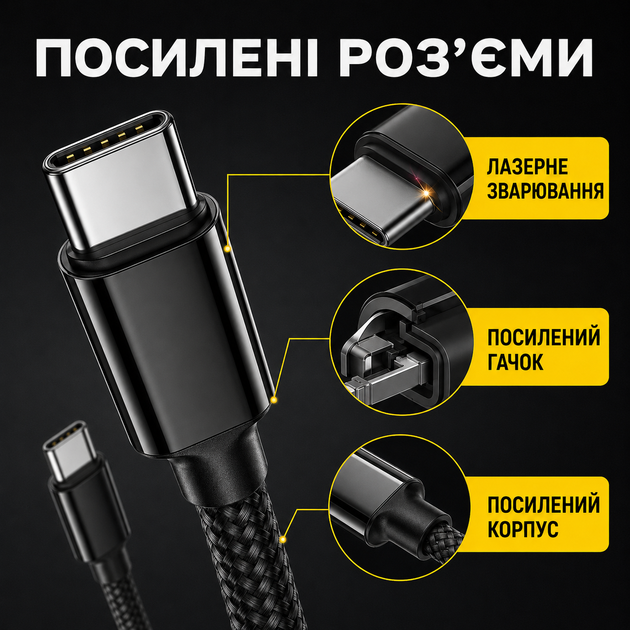Кабель для быстрой зарядки iPhone кабель type c для Samsung кабель для зарядки Xiaomi шнур тайпси ipad 1m Pavlysh Black 240W - изображение 5