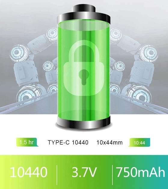 Аккумулятор 10440 Smartoools 750 mAh 3.7V батарейка с встроенной зарядкой Type-C - Фото 2 Аккумулятор 10440 Smartoools 750 mAh 3.7V батарейка с встроенной зарядкой Type-C - изображение 2