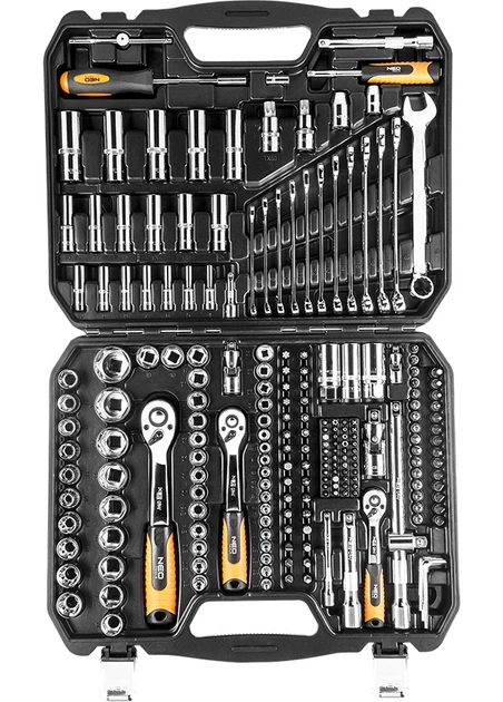 Набор инструментов NEO Tools 1/2", 3/8" и 1/4" 219 предметов в кейсе - Фото 2 Набор инструментов NEO Tools 1/2", 3/8" и 1/4" 219 предметов в кейсе - изображение 2