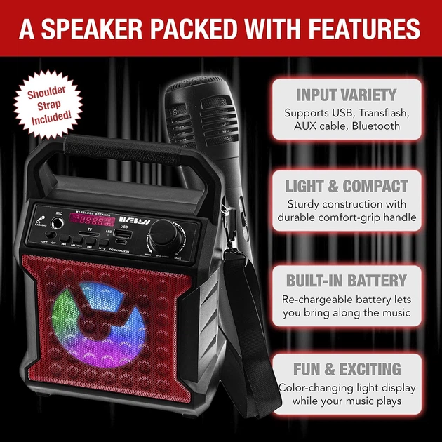 Портативная колонка RISEBASS Bluetooth-колонка с микрофоном для вечеринок - изображение 3
