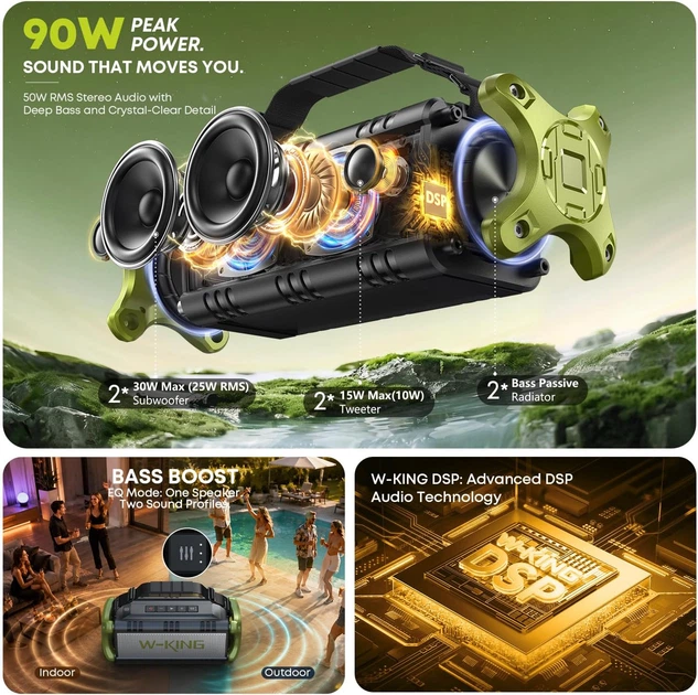 Портативная колонка W-KING Bluetooth 5.0 поддержка TWS 90 Вт - Фото 2 Портативная колонка W-KING Bluetooth 5.0 поддержка TWS 90 Вт - изображение 2