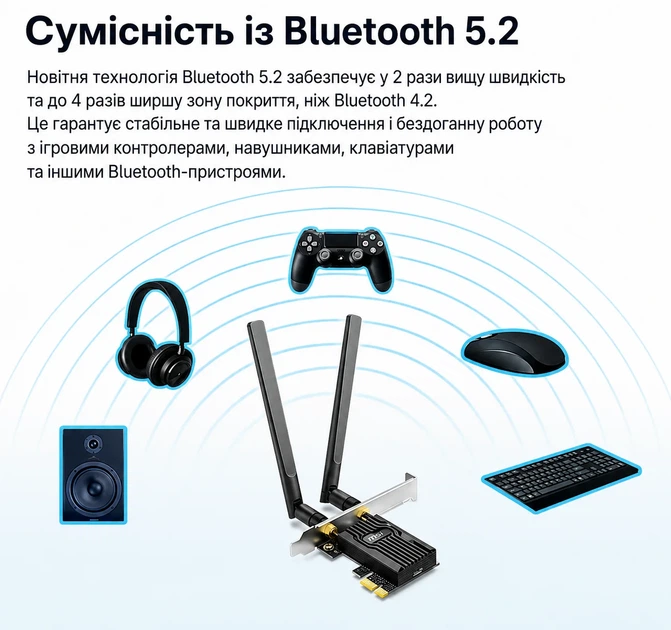 Бездротовий адаптер PCIe TP-Link Archer TX20E Wi-Fi 6 + Bluetooth 5.2 Чорний (102275823) - Б/В - зображення 4