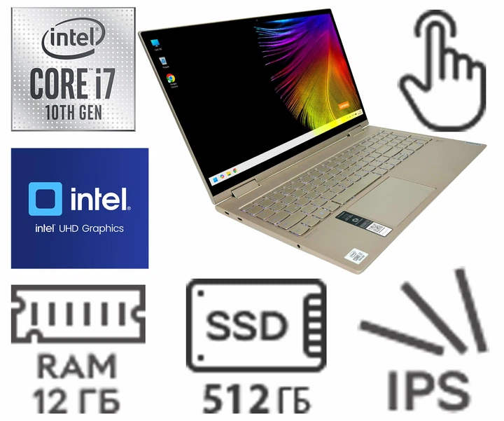 Ноутбук Lenovo Yoga C740-15IML: Core i7-10510U / RAM 12 ГБ / SSD 512 ГБ / Intel UHD Graphics / 15.6" Multi-touch / Б/У - изображение 2