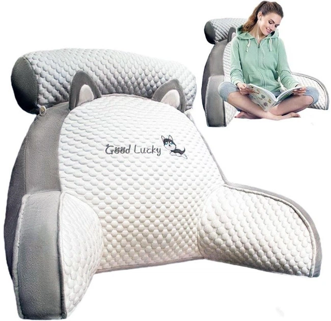 Подушка-спинка RIAS Good Lucky для сидіння з підлокітниками та валиком 70x50x25 см White-Grey (3_08665) - Фото 2 Подушка-спинка RIAS Good Lucky для сидіння з підлокітниками та валиком 70x50x25 см White-Grey (3_08665) - зображення 2