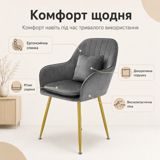 Набор стульев RIAS DSF-316 с мягкой вельветовой обивкой 2 шт Grey (3_08610) - изображение 5