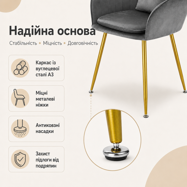 Набор стульев RIAS DSF-316 с мягкой вельветовой обивкой 2 шт Grey (3_08610) - изображение 7
