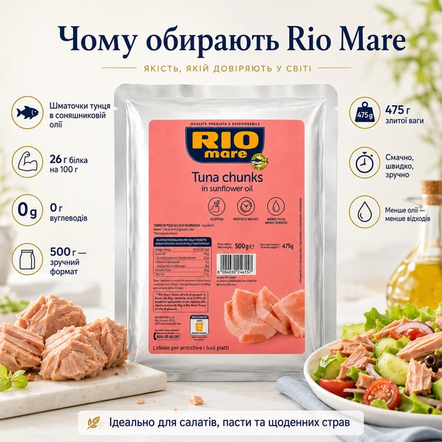 Тунец в Масле Rio mare Tuna Chunks in Sunflower Oil 500 г - изображение 2