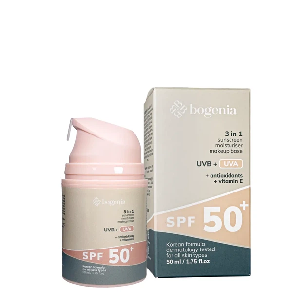 Крем для обличчя сонцезахисний Bogenia SPF 50+ 3 в 1 Sunscreen Face Cream BG422, 50 мл - Фото 1 Крем для обличчя сонцезахисний Bogenia SPF 50+ 3 в 1 Sunscreen Face Cream BG422, 50 мл - зображення 1