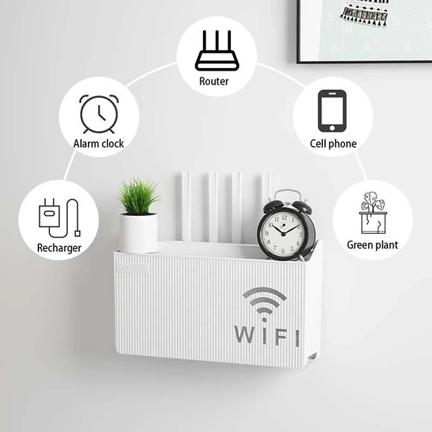 Вай Фай Поличка Тримач 24,5х14х6 см, Підставка для роутера WIFI пластикова COLNSE настінна, Біла - зображення 4