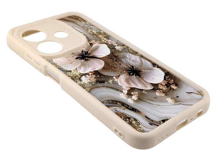 Чехол Shock Case Print для Oppo A3x 4G / 5G (CPH2681/CPH2641) бампер силиконовый цвет бежевый с рисунком цветы - Фото 3 Чехол Shock Case Print для Oppo A3x 4G / 5G (CPH2681/CPH2641) бампер силиконовый цвет бежевый с рисунком цветы - изображение 3