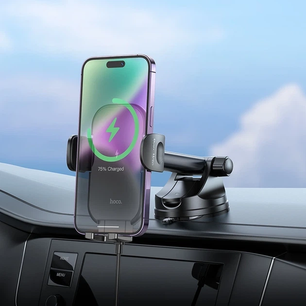 Автотримач для телефона з БЗП HOCO HW5 Journey wireless fast charging car holder(center console) Black - Фото 6 Автотримач для телефона з БЗП HOCO HW5 Journey wireless fast charging car holder(center console) Black - изображение 6