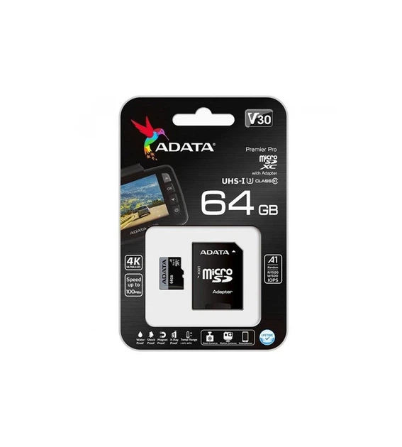 Карта пам'яті microSDXC (UHS-1 U3) A-DATA Premier Pro 64Gb Class 10 V30S A2 (R-100Mb/s W85Mb/s) (adapter SD) - изображение 4