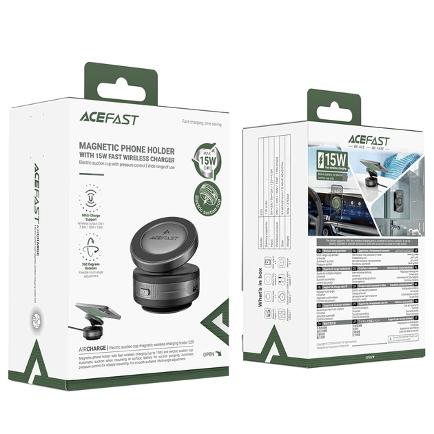 Автотримач для телефона з БЗП ACEFAST E29 electric Suction cup magnetic wireless charging holder Metal Gray - Фото 2 Автотримач для телефона з БЗП ACEFAST E29 electric Suction cup magnetic wireless charging holder Metal Gray - изображение 2