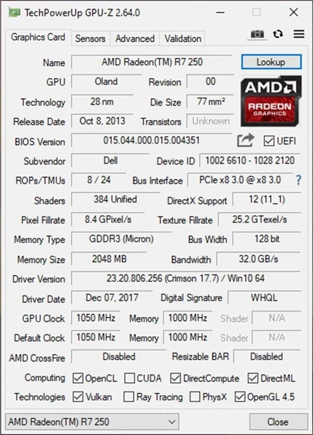 Дискретная видеокарта AMD Radeon R7 250, 2 GB DDR3, 128-bit / 1x DVI, 1x DisplayPort / Для корпусов форм-фактора SFF + Переходник DVI-VGA б/у - изображение 11