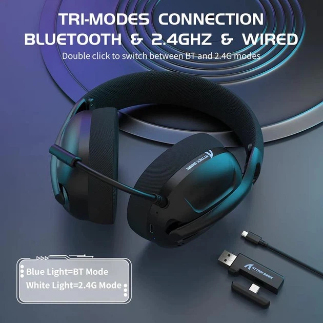 Беспроводные игровые наушники ATTACK SHARK L80 (Bluetooth 5.3, 2.4G, черные) - Фото 2 Беспроводные игровые наушники ATTACK SHARK L80 (Bluetooth 5.3, 2.4G, черные) - изображение 2