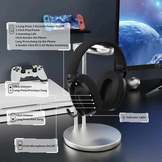 Беспроводные игровые наушники ATTACK SHARK L80 (Bluetooth 5.3, 2.4G, черные) - Фото 4 Беспроводные игровые наушники ATTACK SHARK L80 (Bluetooth 5.3, 2.4G, черные) - изображение 4