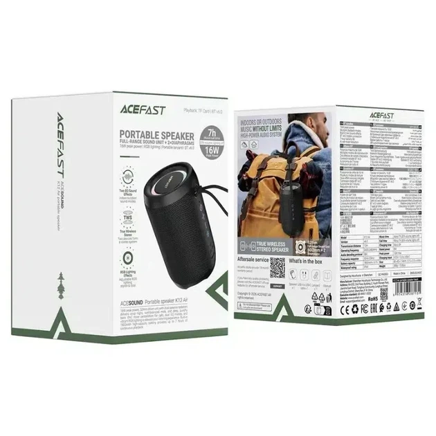 Портативная колонка Acefast K12 Air 8 Вт IPX4 Черная (6974316287131) - Фото 3 Портативная колонка Acefast K12 Air 8 Вт IPX4 Черная (6974316287131) - изображение 3