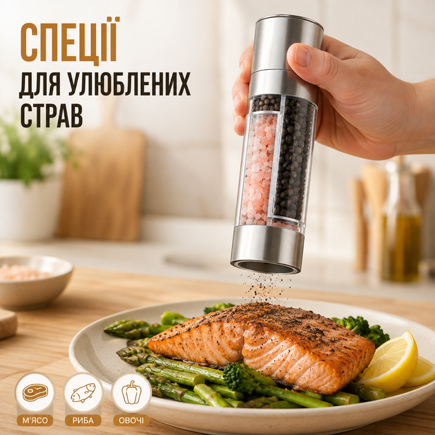 Мельница для соли и перца мельница для специй ручная мельница 2 в 1 измельчитель солонка перечница перцемолка Kayfovo CX207B - изображение 6