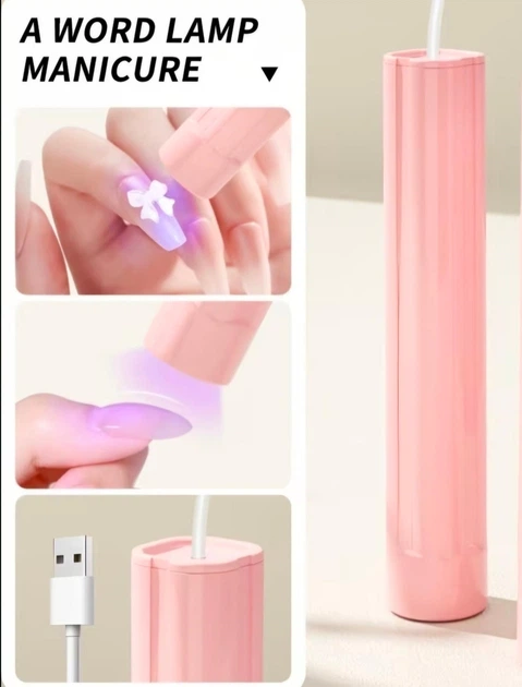 USB фонарик с встроенным кабелем для маникюра без бренда UV/LED экспресс сушка гелей 3 Вт 405 нм розовый - изображение 4