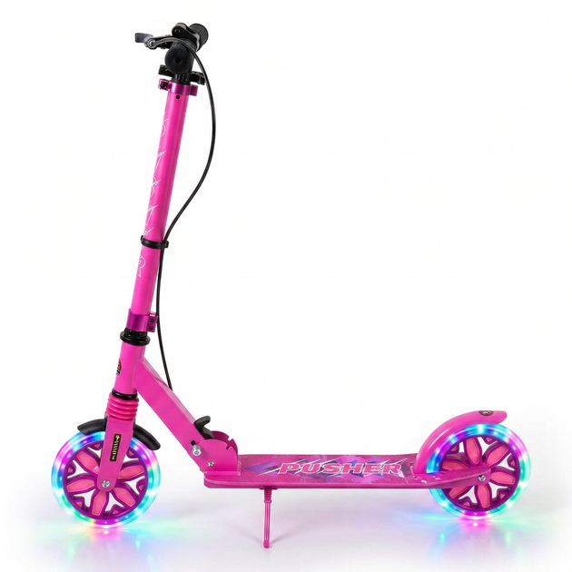 Самокат двухколесный складной розовый с светящимися колесами 200мм Scooter Pusher 5351 Pink - изображение 2