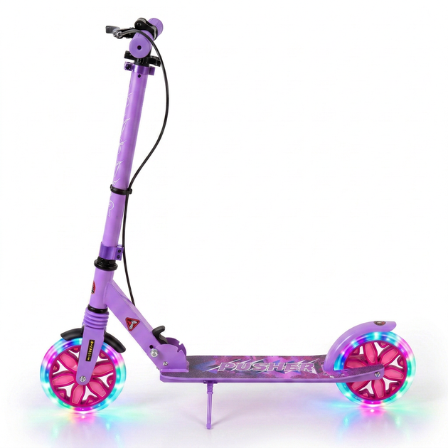 Самокат двухколесный складной фиолетовый с светящимися колесами 200мм Scooter Pusher 5351 Violet - изображение 3