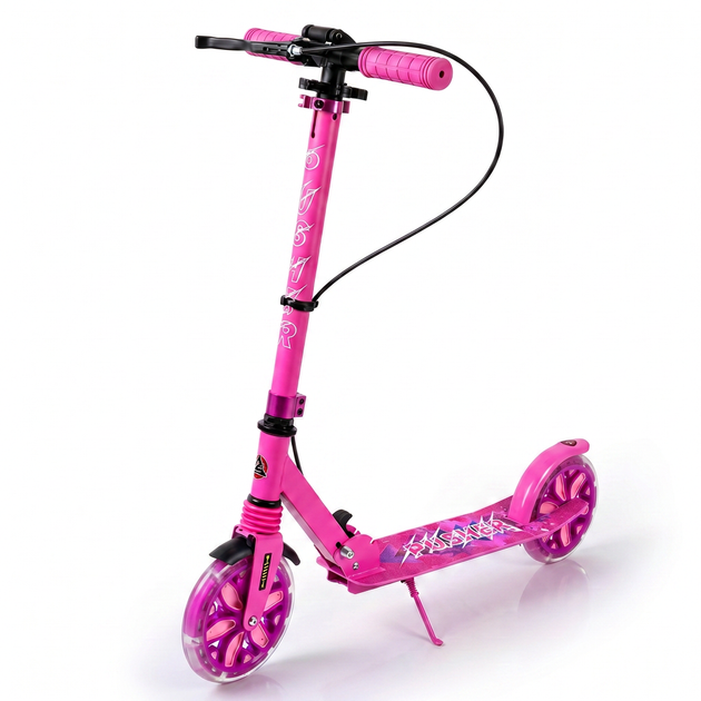 Самокат двухколесный складной розовый с светящимися колесами 200мм Scooter Pusher 5351 Pink - изображение 3