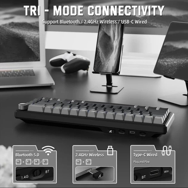 Клавиатура беспроводная ATTACK SHARK X66 Strawberry RGB USB/Bluetooth/Wireless Moonlit Night (X66MN_AS) - Фото 5 Клавиатура беспроводная ATTACK SHARK X66 Strawberry RGB USB/Bluetooth/Wireless Moonlit Night (X66MN_AS) - изображение 5