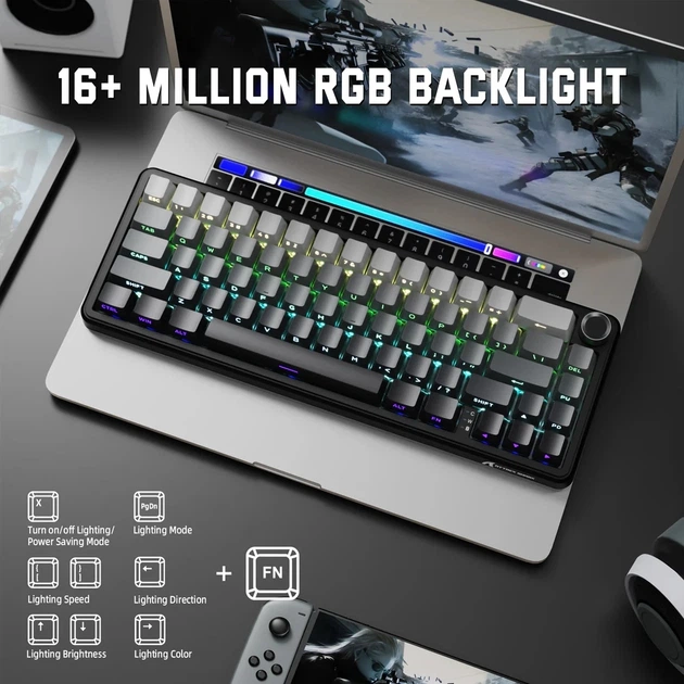 Клавиатура беспроводная ATTACK SHARK X66 Strawberry RGB USB/Bluetooth/Wireless Moonlit Night (X66MN_AS) - Фото 7 Клавиатура беспроводная ATTACK SHARK X66 Strawberry RGB USB/Bluetooth/Wireless Moonlit Night (X66MN_AS) - изображение 7