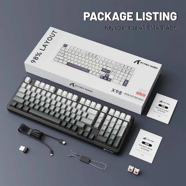 Клавиатура беспроводная ATTACK SHARK X98 Blueberry RGB USB/Bluetooth/Wireless Moonlight Night (X98ML_AS) - Фото 4 Клавиатура беспроводная ATTACK SHARK X98 Blueberry RGB USB/Bluetooth/Wireless Moonlight Night (X98ML_AS) - изображение 4