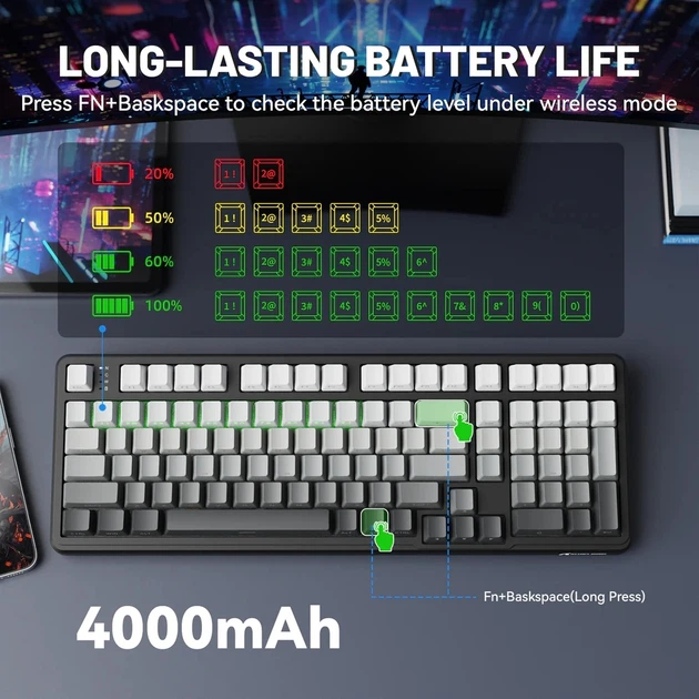 Клавиатура беспроводная ATTACK SHARK X98 Blueberry RGB USB/Bluetooth/Wireless Moonlight Night (X98ML_AS) - Фото 8 Клавиатура беспроводная ATTACK SHARK X98 Blueberry RGB USB/Bluetooth/Wireless Moonlight Night (X98ML_AS) - изображение 8